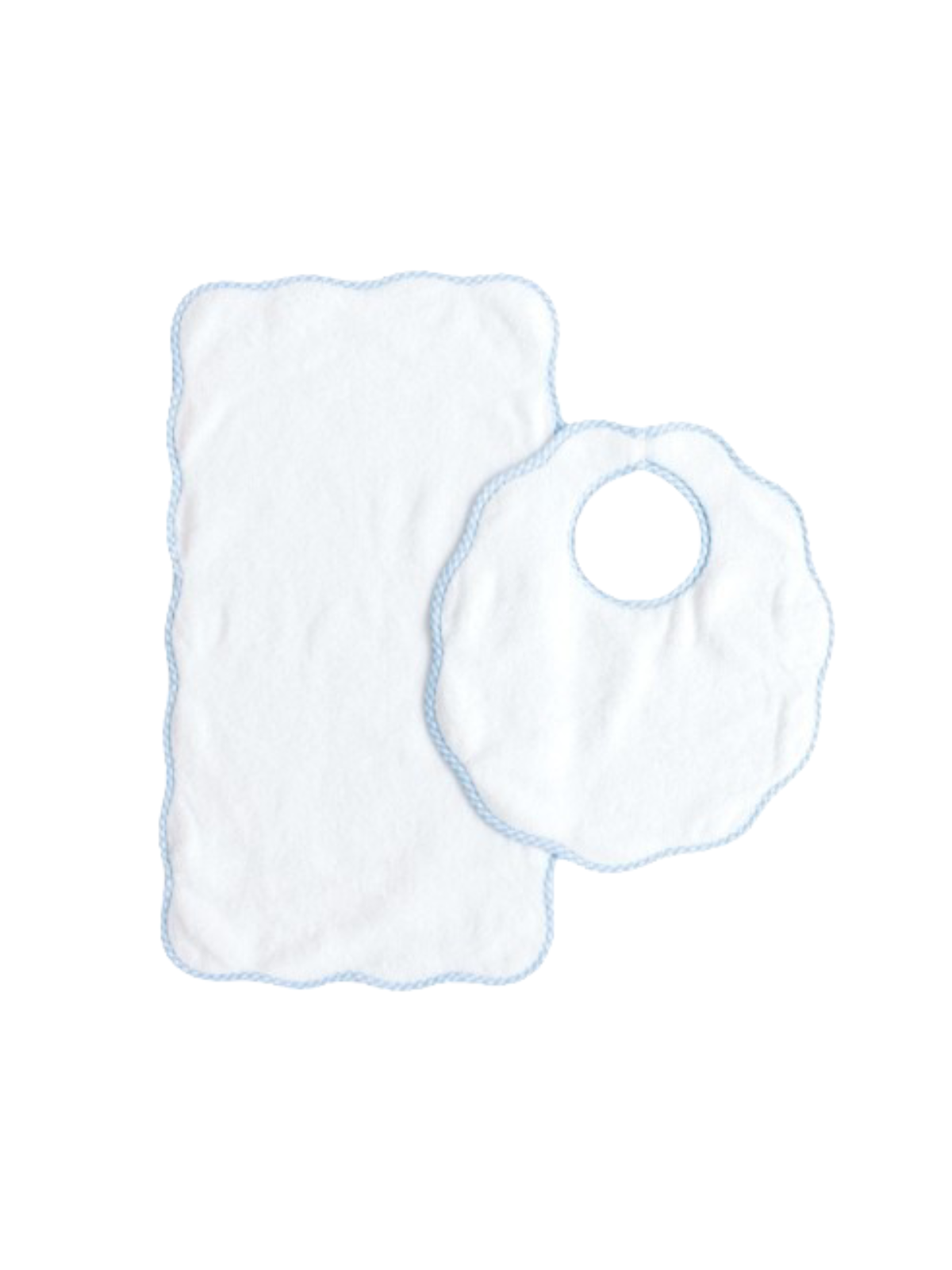 Blue Gingham Scalloped Bib & Burp Set Baby Accessories Terry Tots