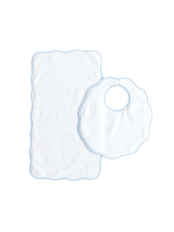 Blue Gingham Scalloped Bib & Burp Set Baby Accessories Terry Tots