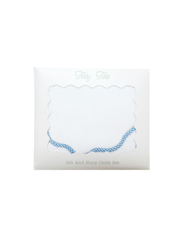 Blue Gingham Scalloped Bib & Burp Set Baby Accessories Terry Tots