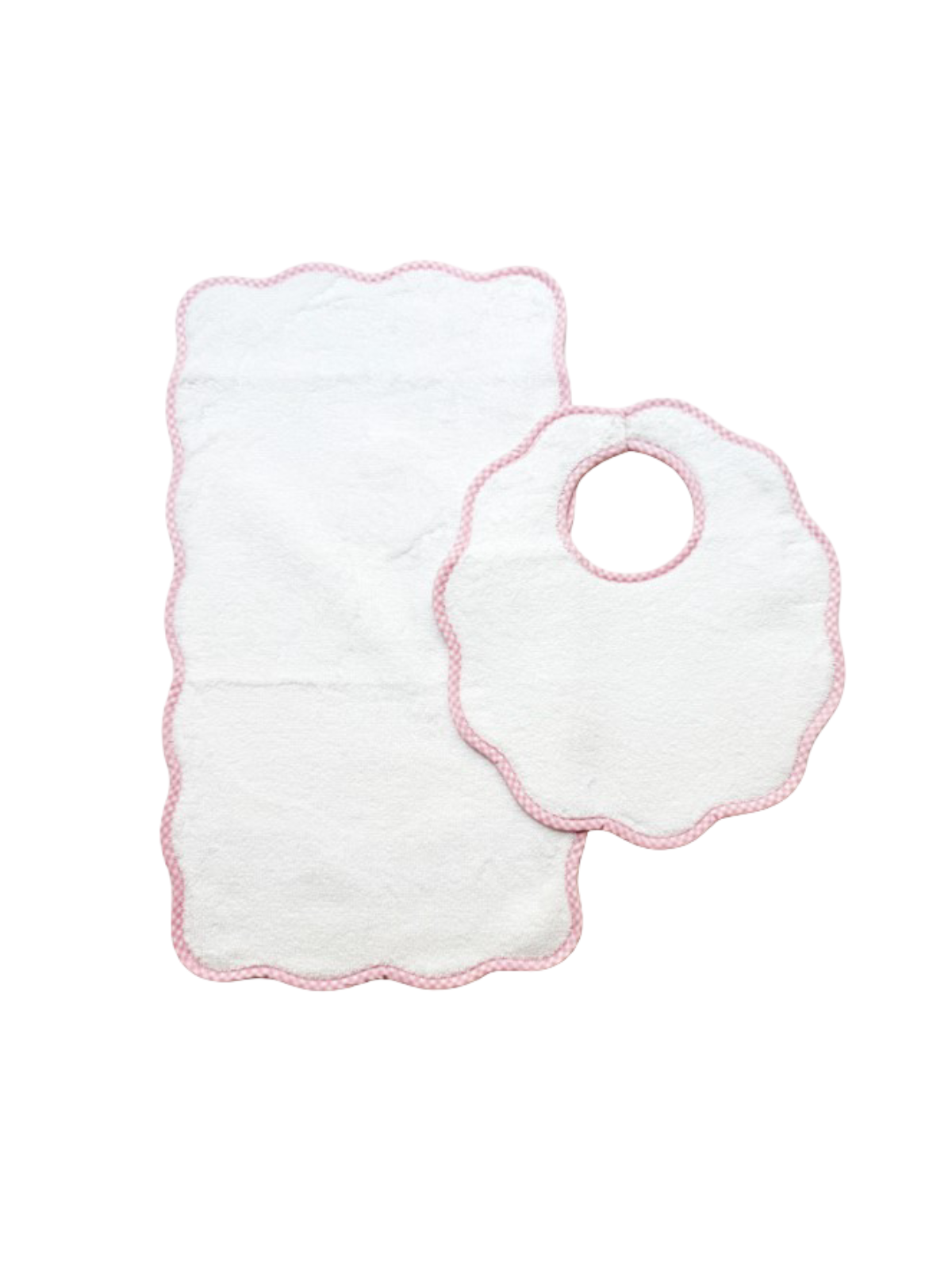 Pink Gingham Scalloped Bib & Burp Set Baby Accessories Terry Tots