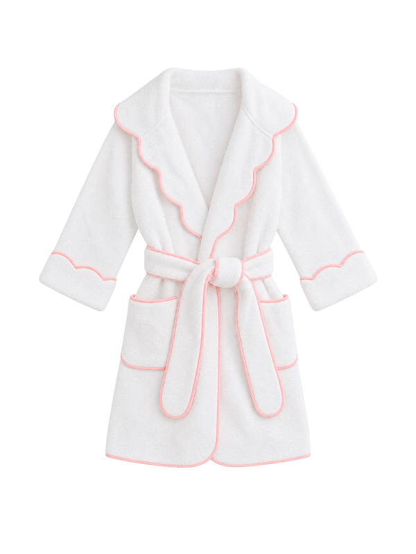 Scalloped Trim Bathrobe Pajamas Terry Tots White 2Y