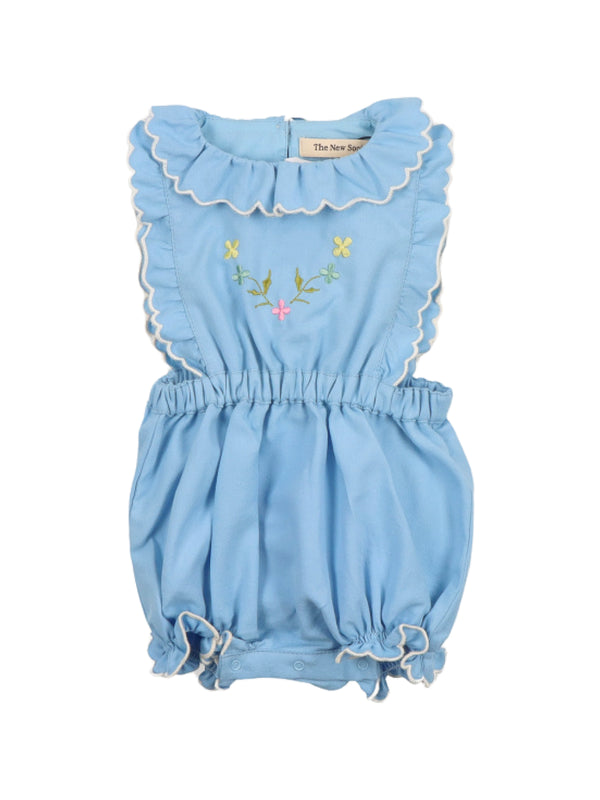 Hermione Embroidered Ruffle Romper Rompers The New Society Powder Blue 3M