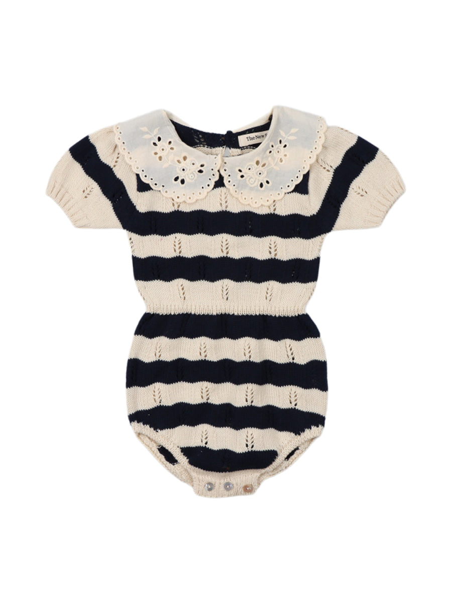 Marina Pointelle Stripe Baby Romper Rompers The New Society Navy 6M