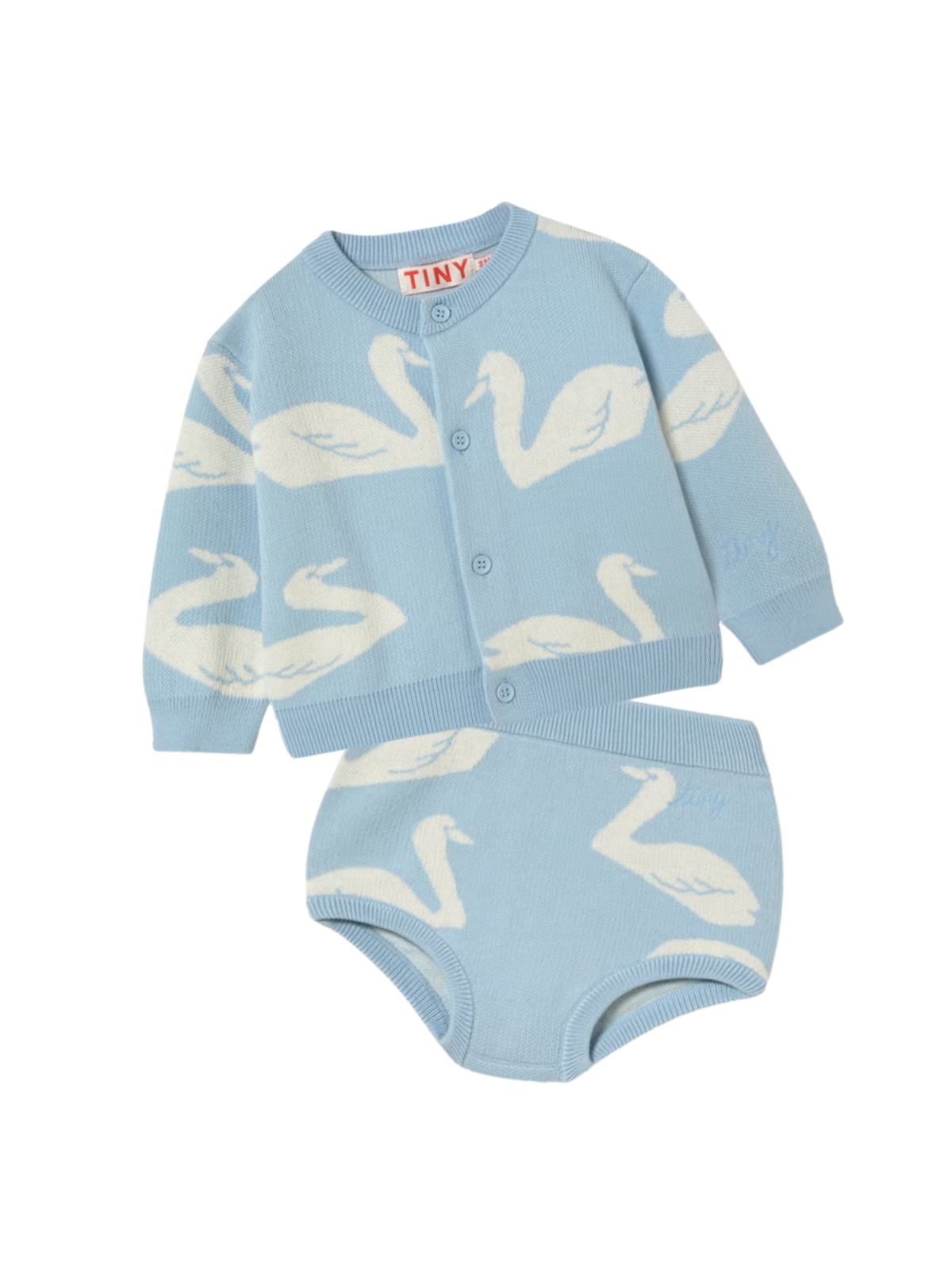 Big Swans Knit Baby Set Sets Tiny Cottons Sky Blue 3M