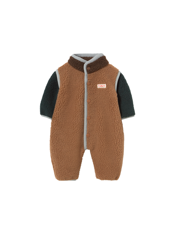 Brown Colorblock Sherpa One-Piece