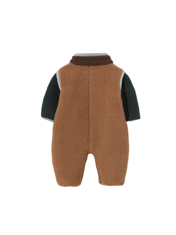 Brown Colorblock Sherpa One-Piece