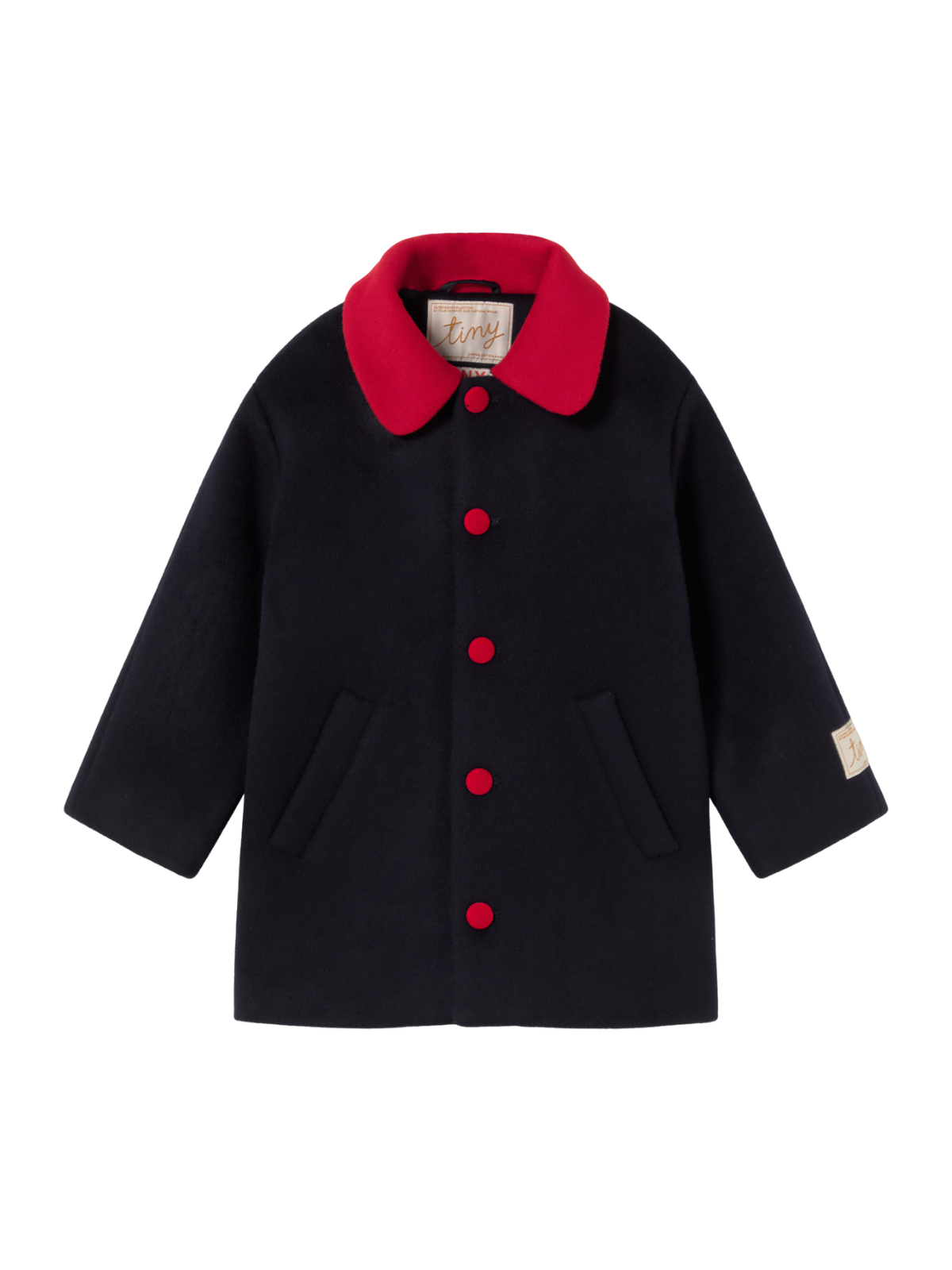 Contrast Collar Wool Coat Outerwear Tiny Cottons Navy Blue 2Y