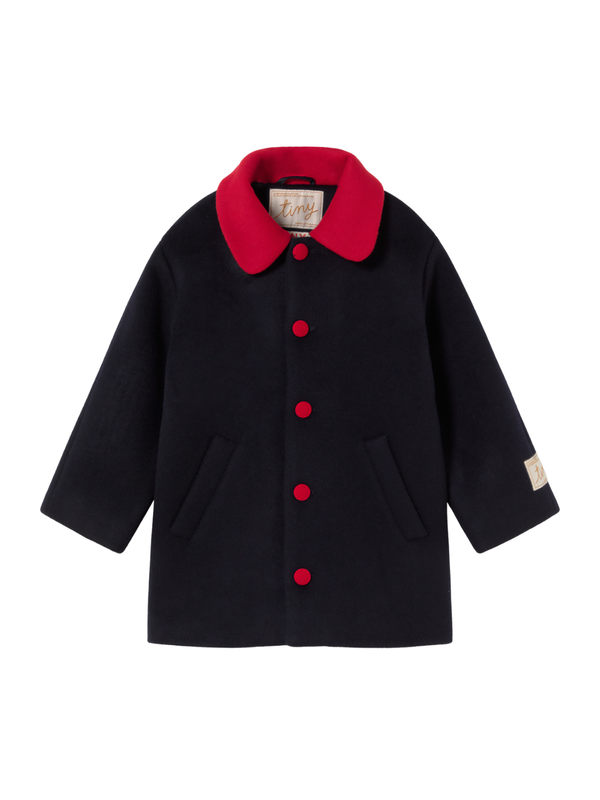 Contrast Collar Wool Coat Outerwear Tiny Cottons Navy Blue 2Y