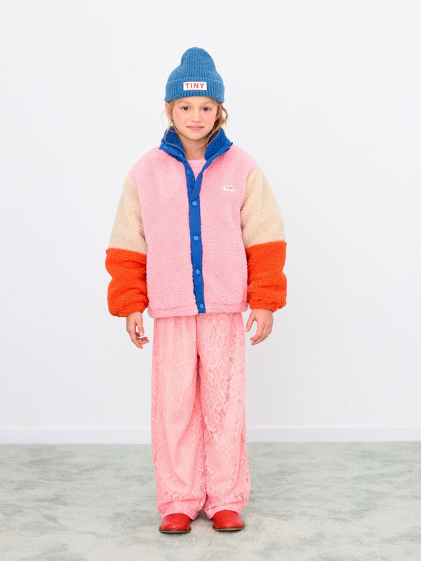 Pink Colorblock Polar Sherpa Jacket Outerwear Tiny Cottons