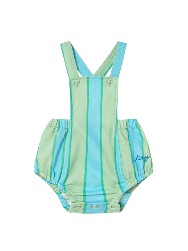 Retro Stripes Linen Romper Rompers Tiny Cottons Mint Stripe 6M
