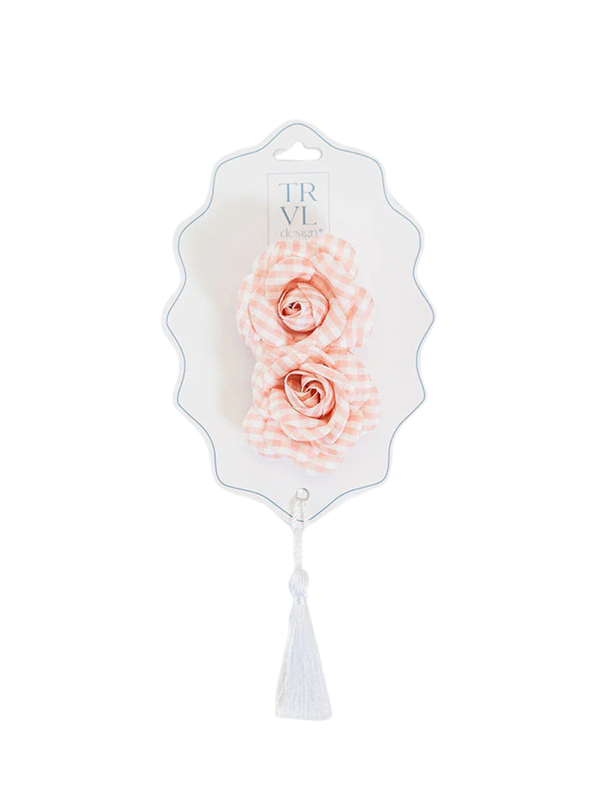 Gingham Flower Clip Set - Taffy