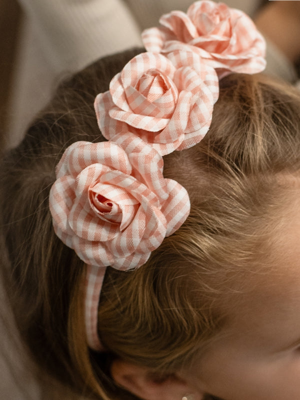 Gingham Trio Flower Headband - Taffy
