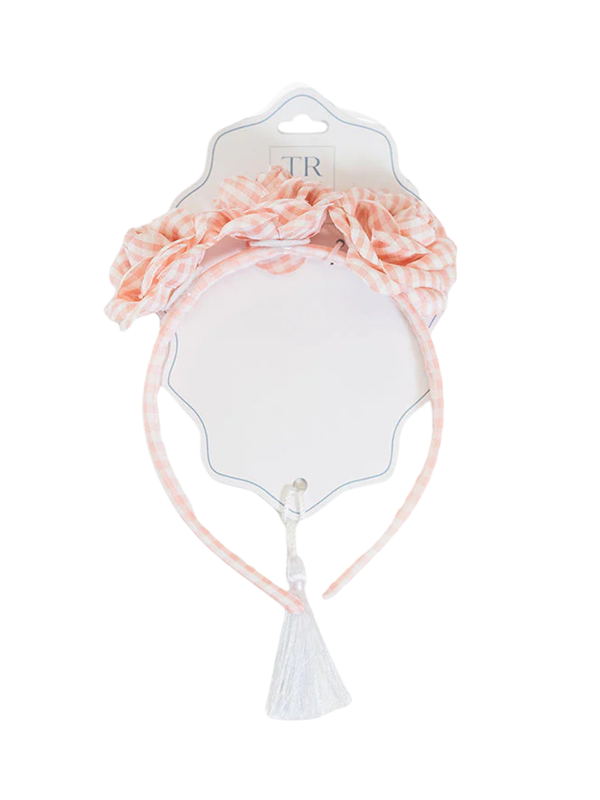 Gingham Trio Flower Headband - Taffy
