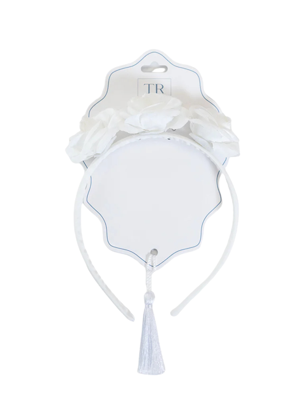 Gingham Trio Flower Headband - White
