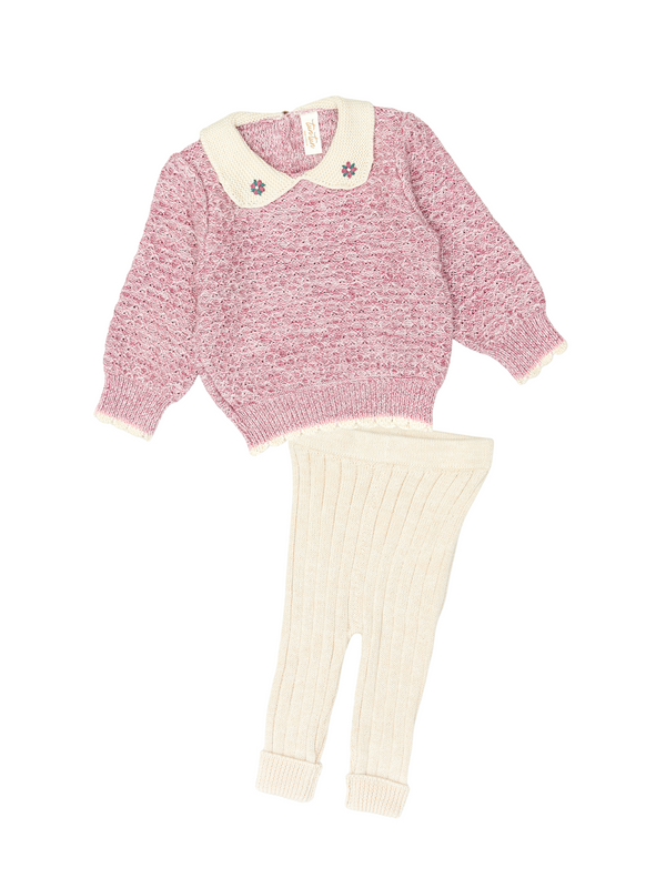 Orchid Collared Sweater Set Sets Tun Tun Orchid 3-6M