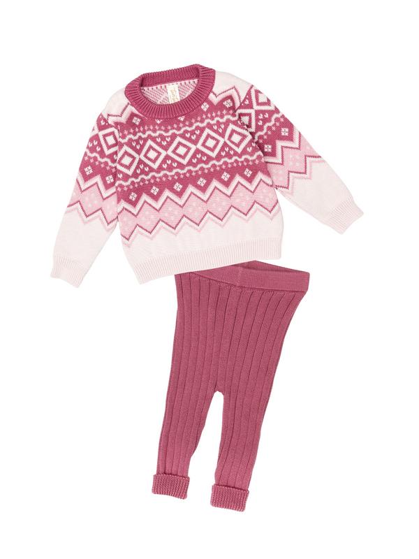 Pink Fair Isle Sweater Set Sets Tun Tun Pink 3-6M