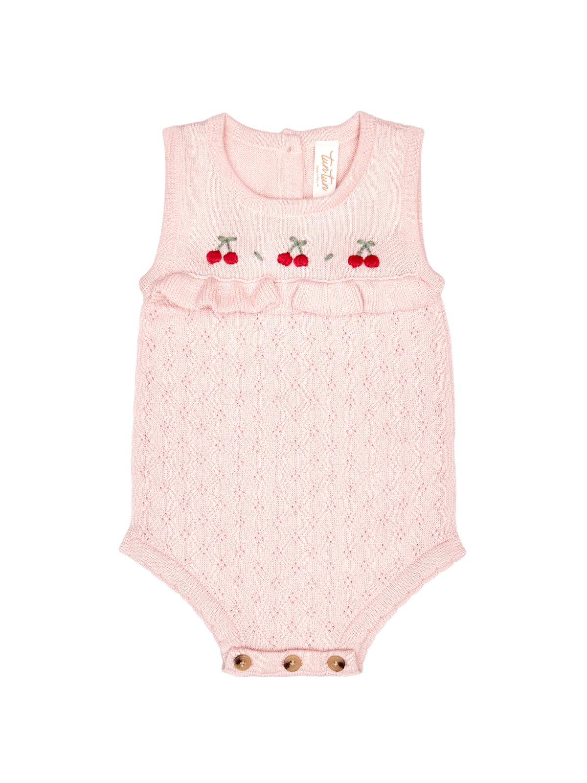 Pointelle Knit Romper Rompers Tun Tun Crystal Pink 3-6M