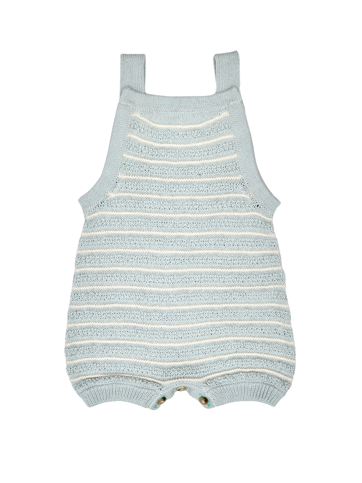 Striped Knit Romper Rompers Tun Tun Light Blue 3-6M