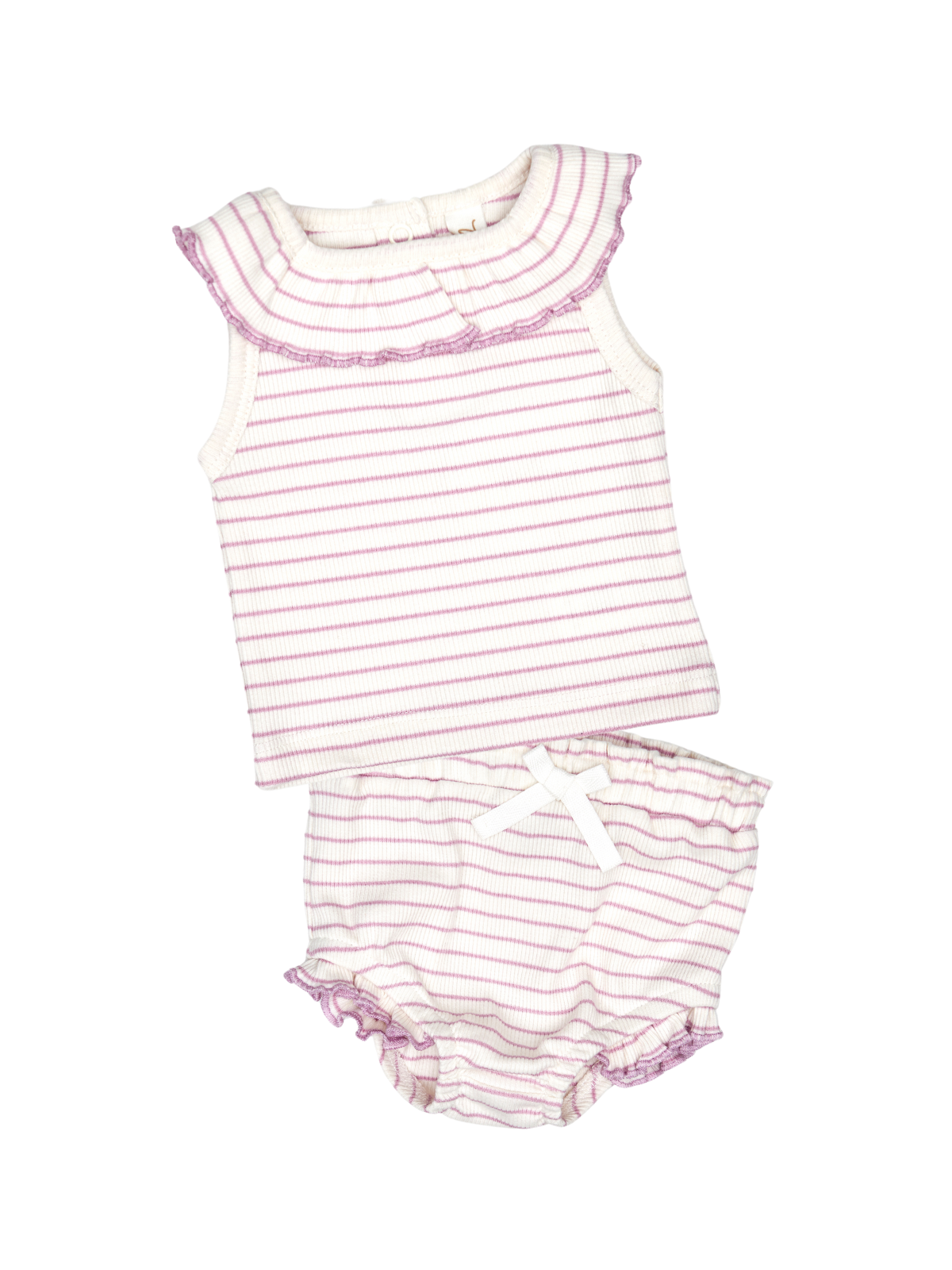 Striped Ruffle Baby Set Sets Tun Tun Lilac 3-6M