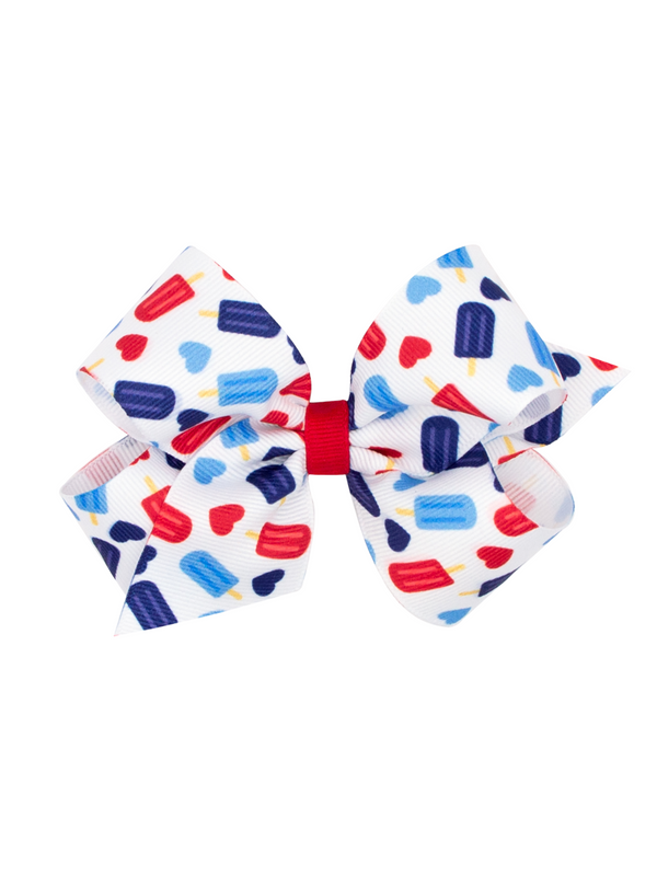 Printed Grosgrain Bow - Popsicle Hair Accessories Wee Ones White Medium 