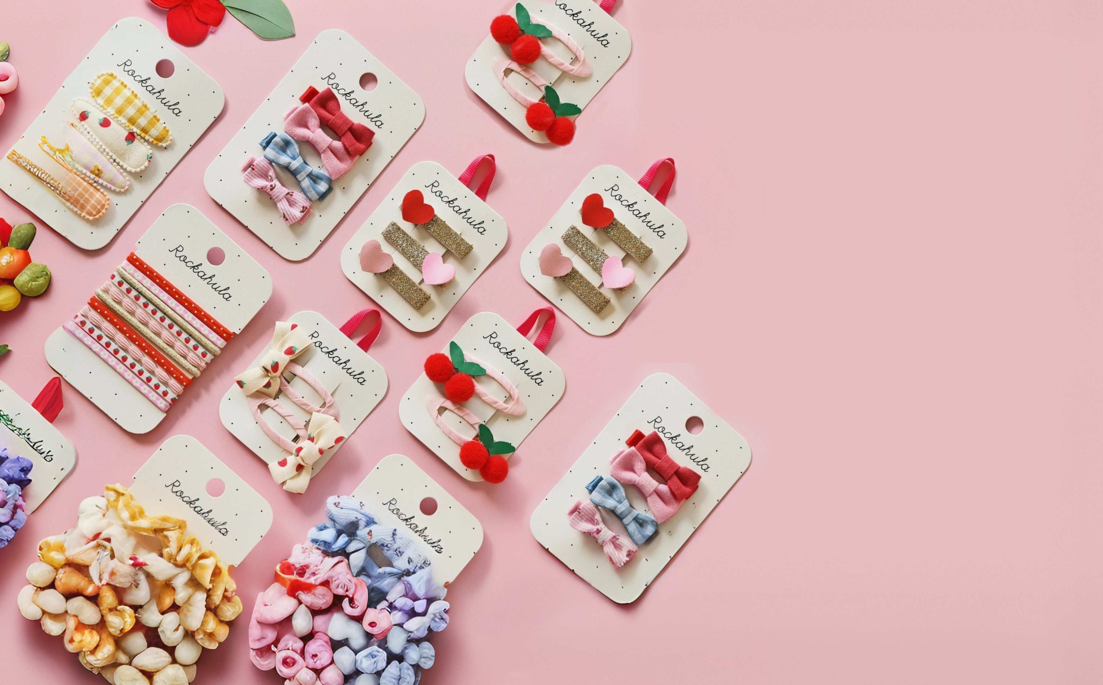 accessories on pink background