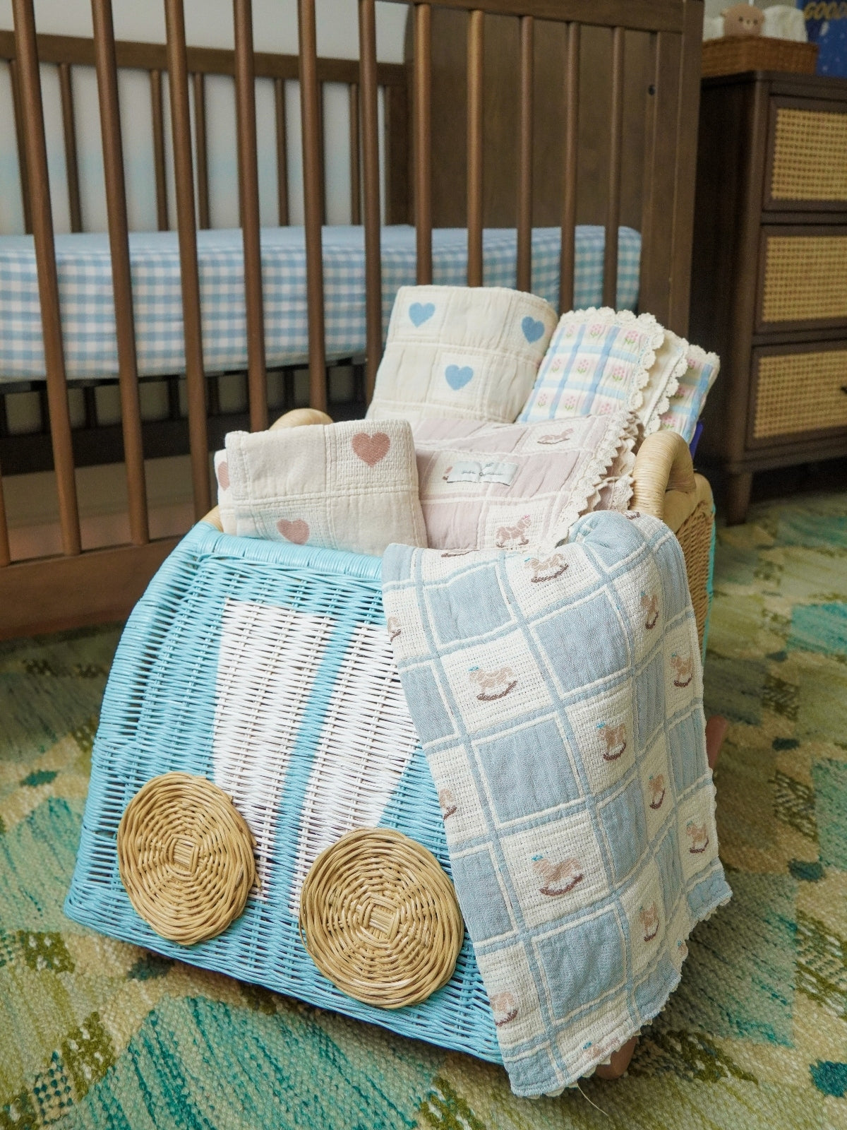 Blue Rocking Horse Patchwork Blanket Blankets Bebe Organic