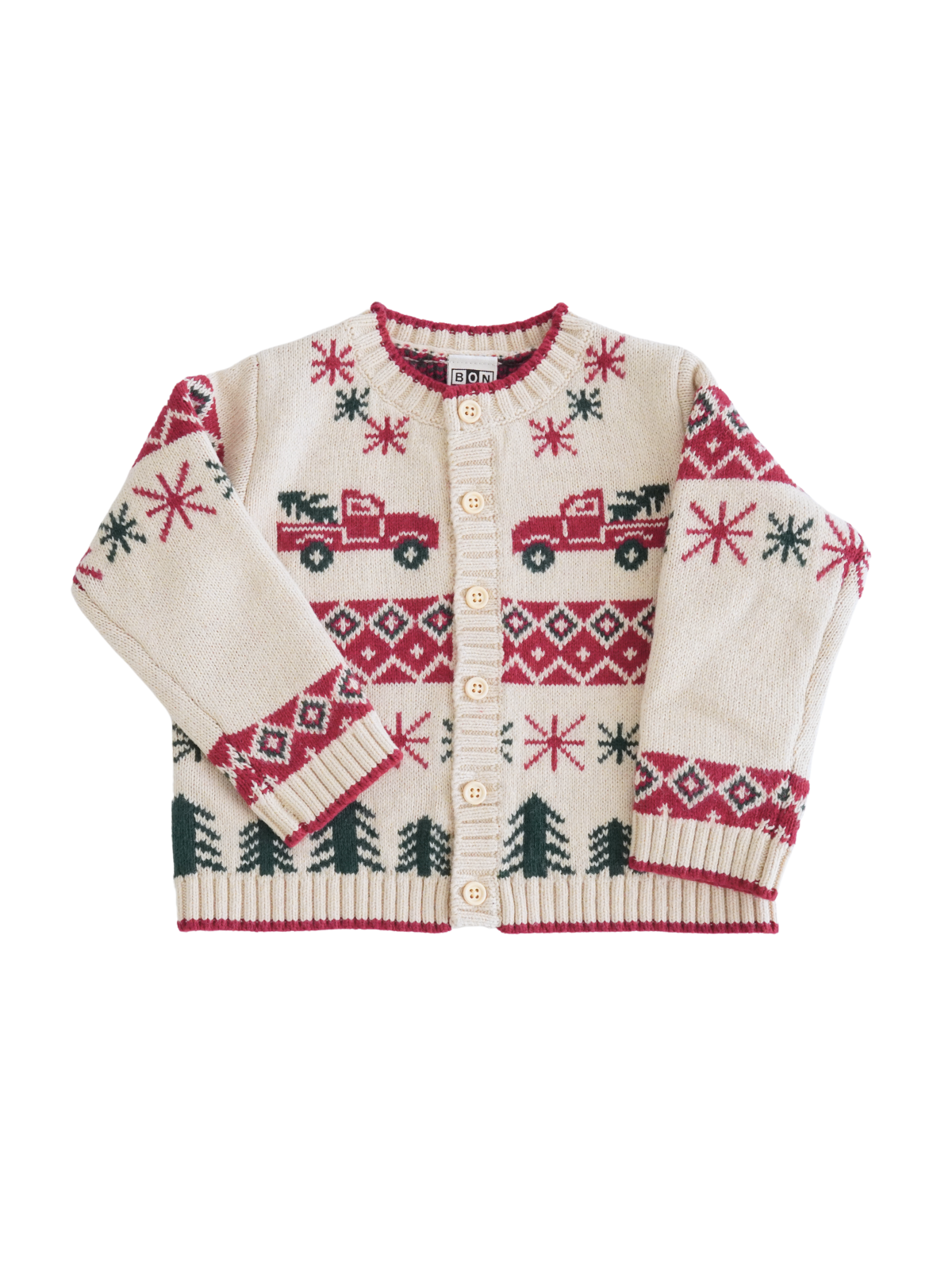 Joel Christmas Truck Cardigan Sweaters Bonton Ivory 6M 