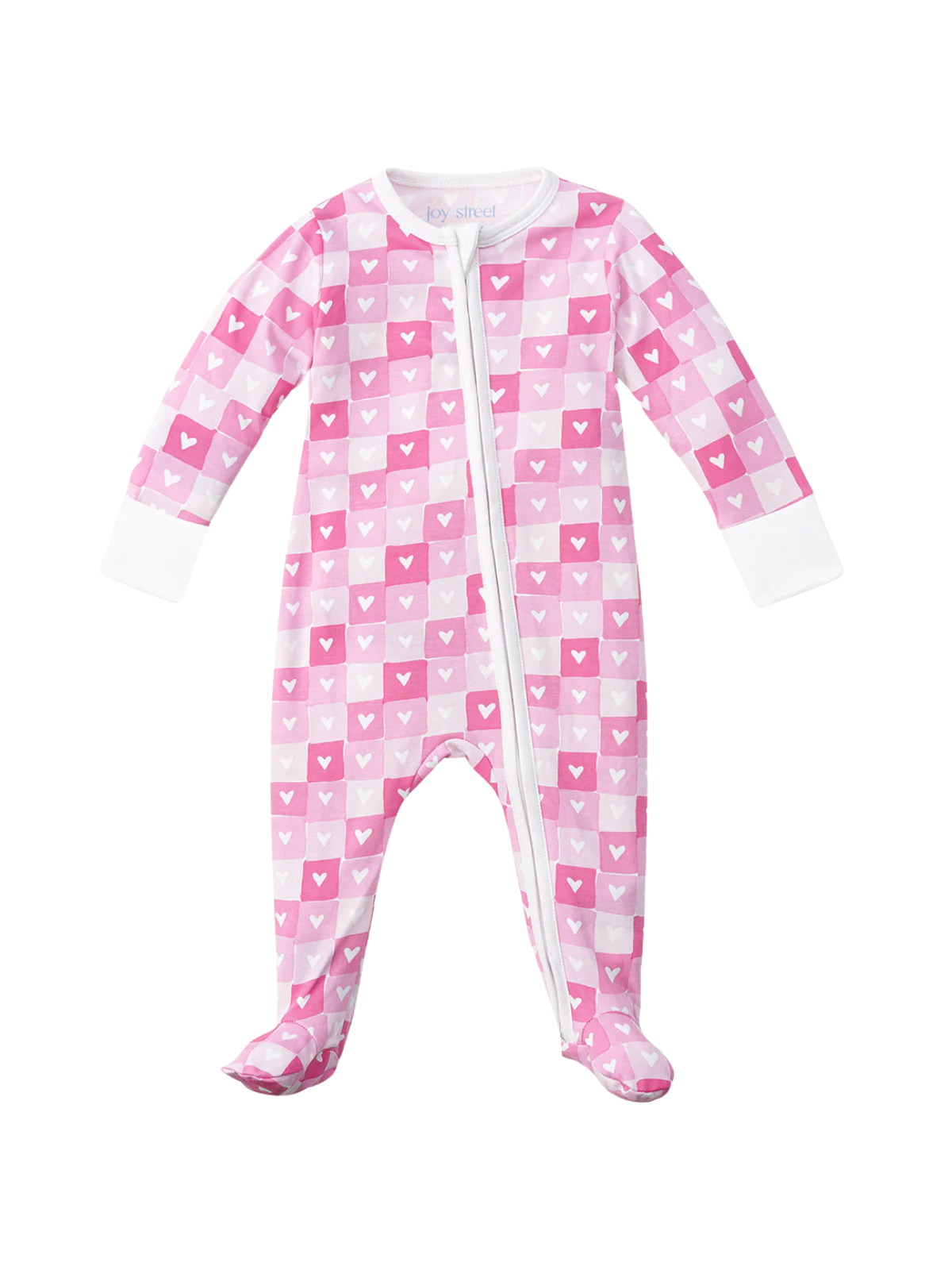 Block Hearts Zip Footie - Pink Pajamas Joy Street Kids Pink 0-3M