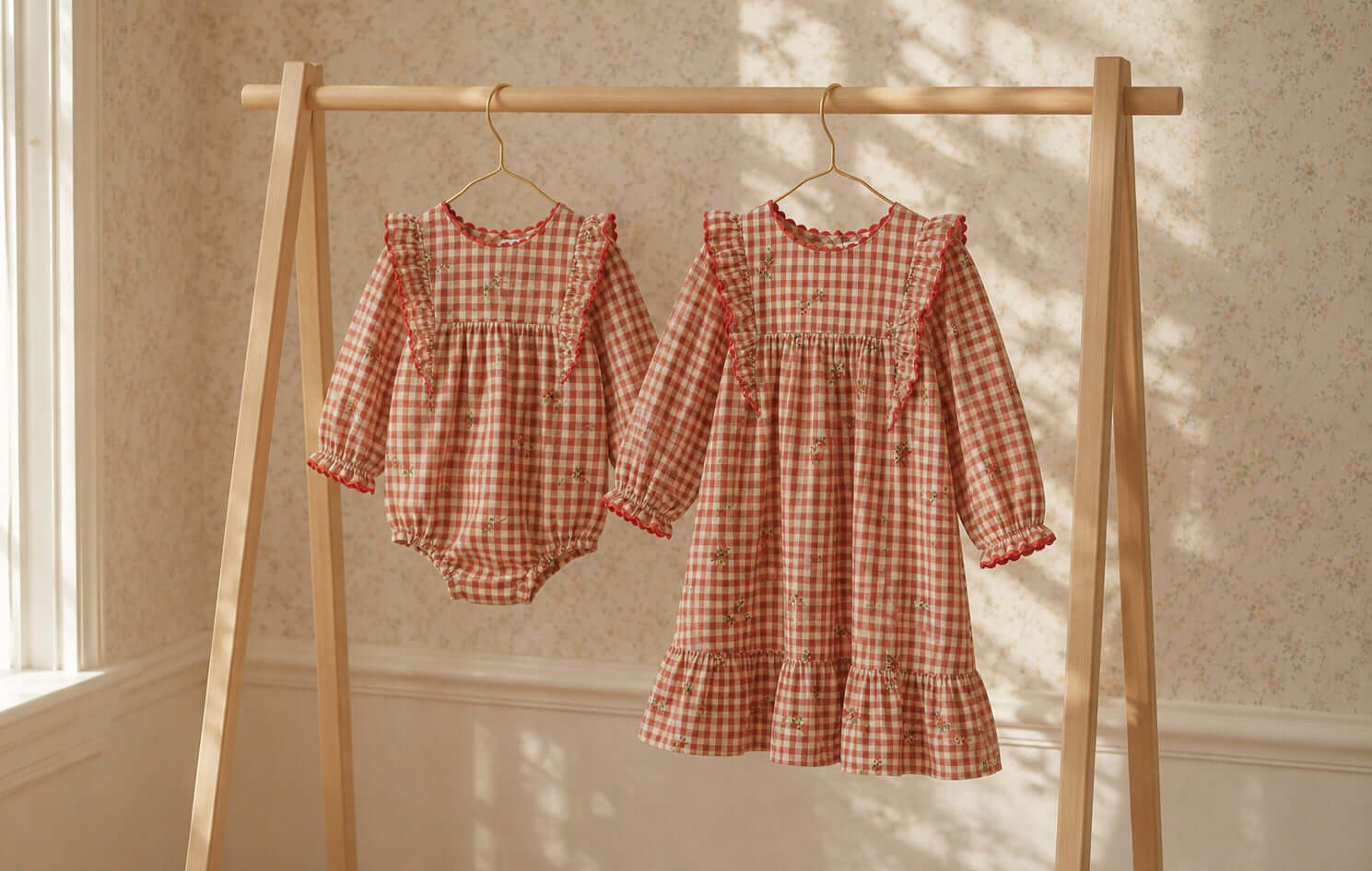 a matching romper and dress hanging on a rack