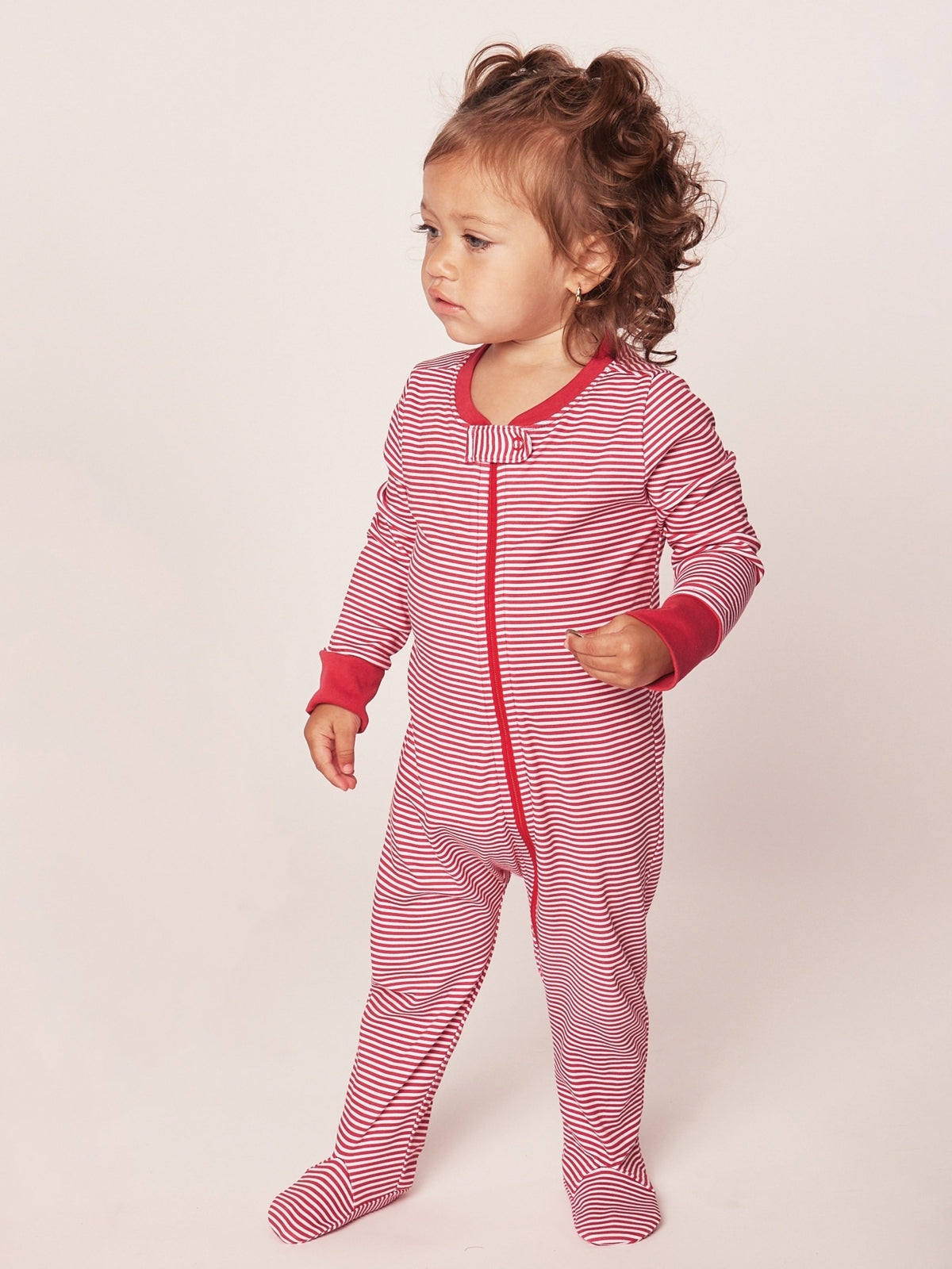 Red and white striped footie pajamas sale