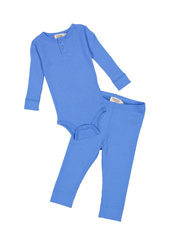 Basic Rib Henley Bodysuit & Leggings Set Sets Marmar Copenhagen Vivid Blue 2M 