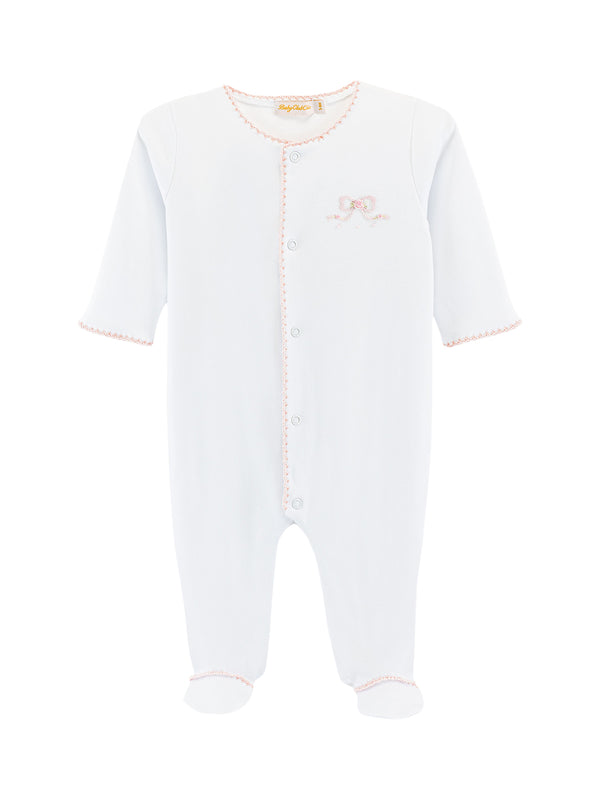Pretty Bows Embroidered Footie Pajamas Baby Club Chic White NB 