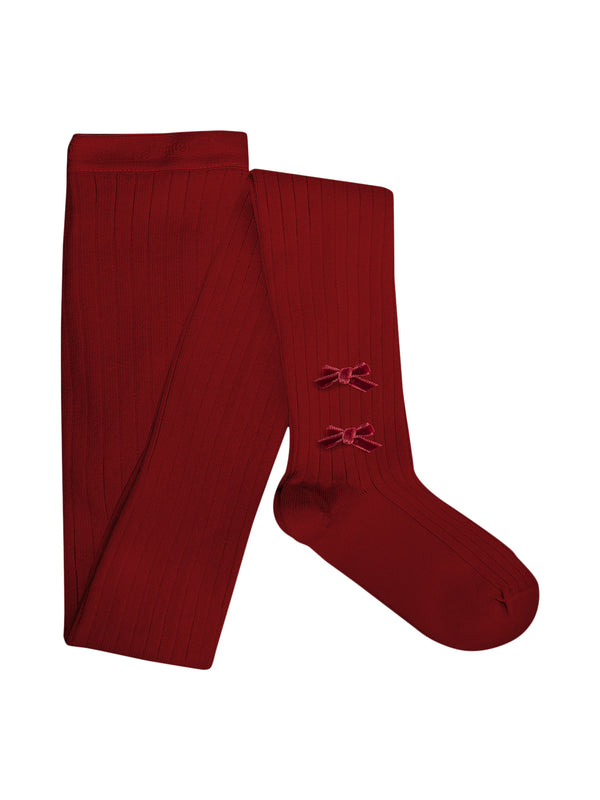 Capucine Ribbed Tights with Velvet Bows Tights Collégien Red 6M 