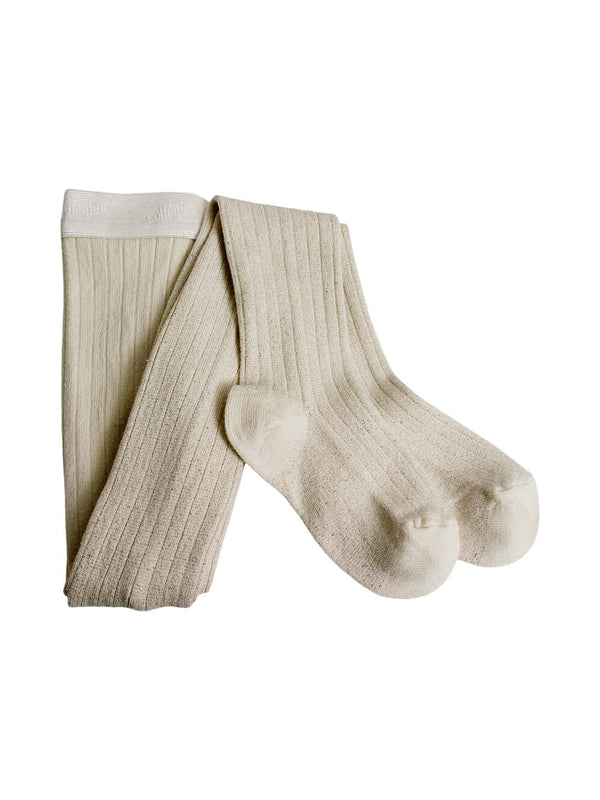 Amélie Glitter Ribbed Tights Tights Collégien Ivory 1Y 