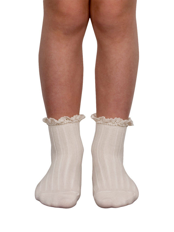 Lili Lace Trim Ribbed Ankle Socks Socks Collégien   