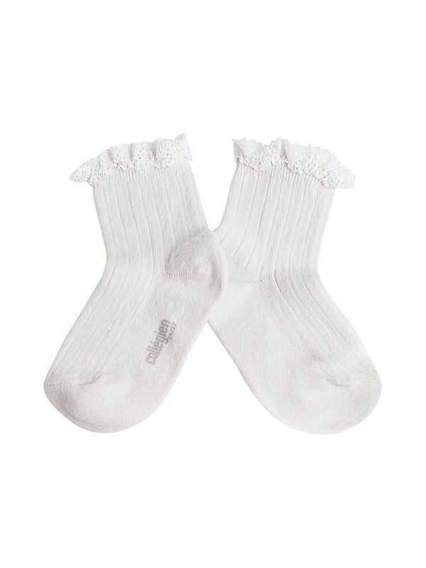 Lili Lace Trim Ribbed Ankle Socks Socks Collégien Ivory EU18/20 