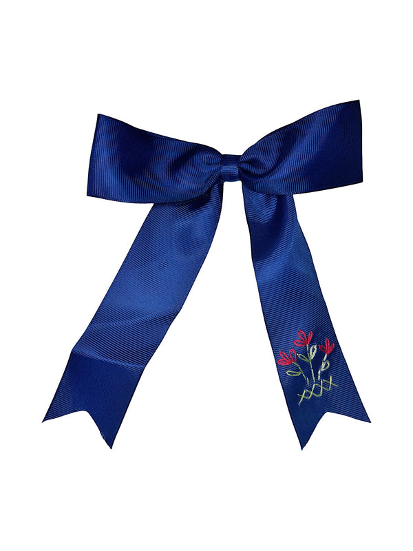 Floral Embroidered Navy Bow Hair Accessories Hibiscus Linens Navy  