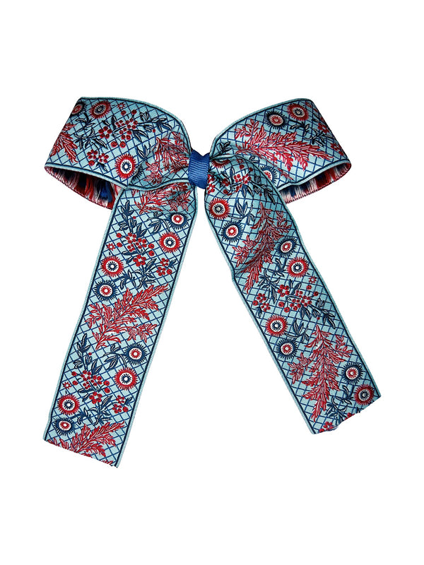 Ice Blue and Red Vintage Ribbon Bow Hair Accessories Hibiscus Linens Winter Blue and Red  