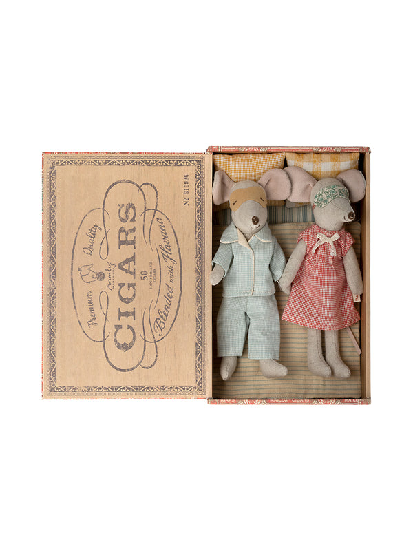 Mum and Dad Mice in Cigarbox Pretend Play Maileg   