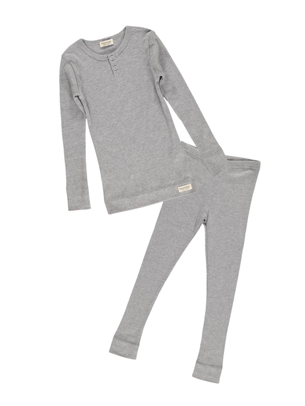 Long Sleeve Rib Henley & Leggings Set Sets Marmar Copenhagen Gray Melange 1.5Y 
