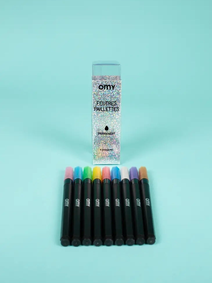 9 Glitter Markers Arts & Crafts OMY   